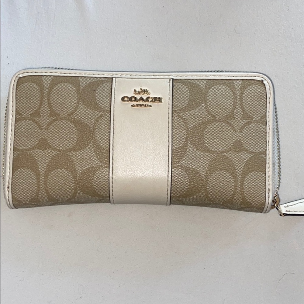 Coach cream monogram zip around wallet